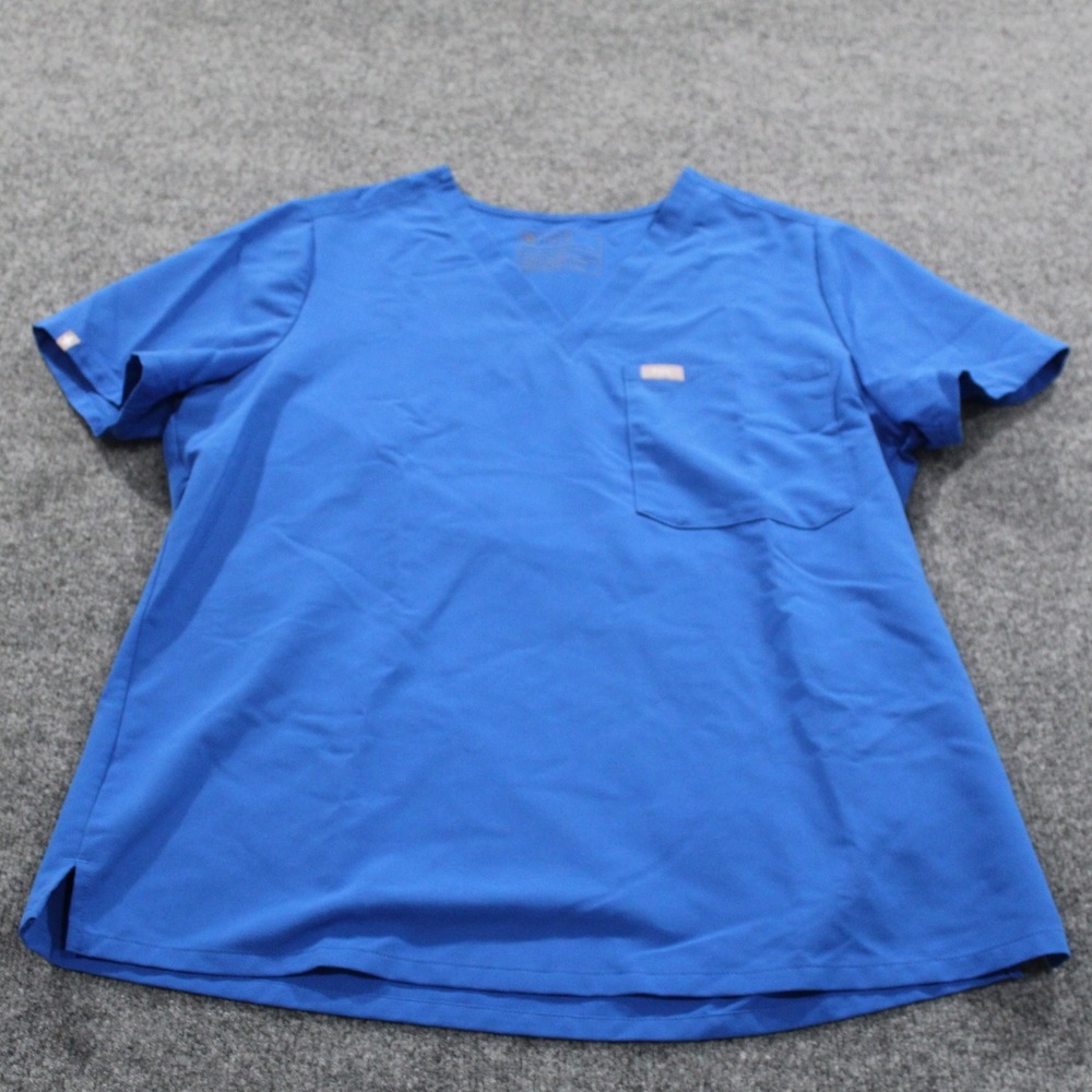 FIGS Technical Collection Top Scrub Shirt V Neck Short‎ Sleeve Blue XL